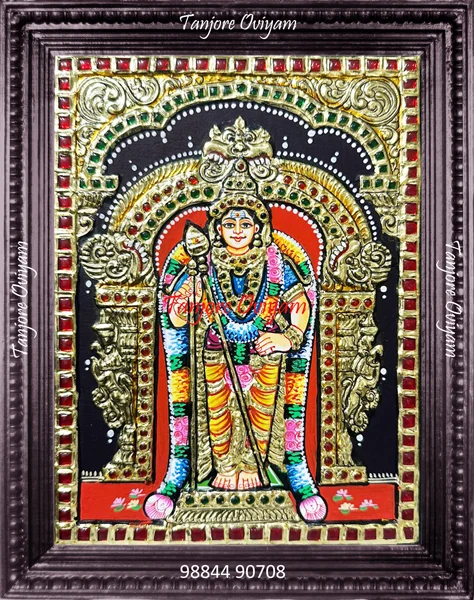Lord Thiruchendur Murugan Tanjore painting standing temple arch gold foil artwork